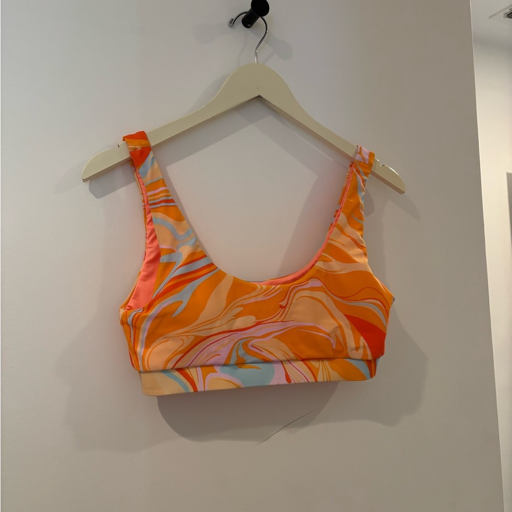 Vibrant Orange Swirl Pattern Bikini  Top